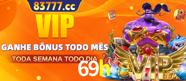 Banner promocional do 69h oferecendo 100% de recompensas adicionais contínuas para quem fizer o login diário (Daily sign-in), com um mascote de coelho.
