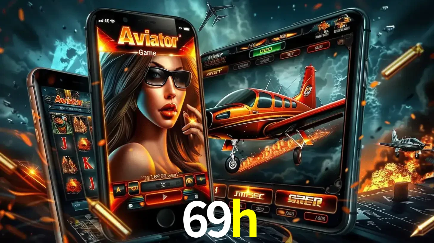 O popular jogo de apostas Aviator exibido em vários celulares e tablets, mostrando a interface emocionante e a ação de voo disponíveis para jogar agora no 69h.