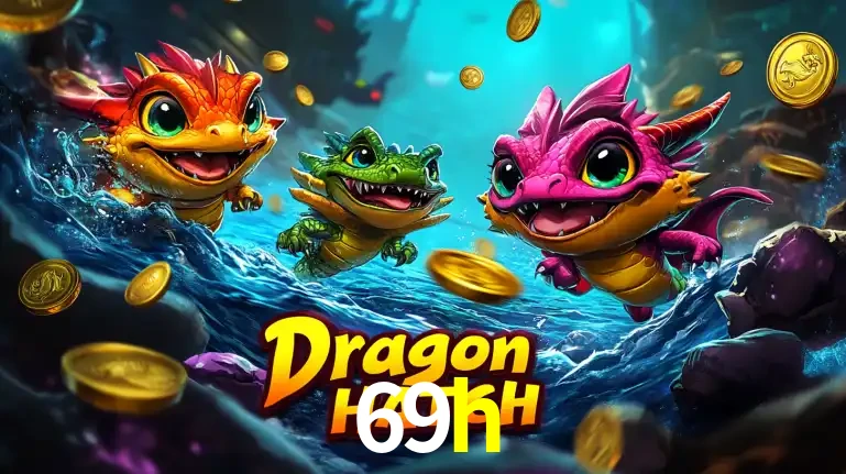 Arte promocional do jogo Dragon Hatch com três adoráveis dragões bebês nadando entre moedas de ouro, um dos slots mais divertidos para jogar no cassino 69h.
