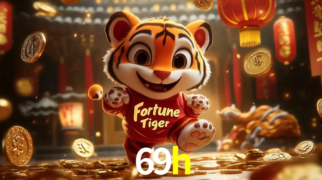 O alegre personagem do Fortune Tiger correndo sobre um caminho de moedas de ouro, simbolizando os grandes prêmios e a diversão do popular jogo de slot do 69h.
