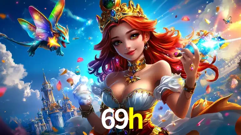 A princesa de um reino de fantasia mágico, com seu pequeno dragão, apresentando um mundo de prêmios encantados nos jogos de caça-níqueis do cassino 69h.